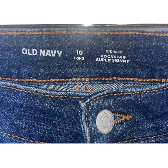 OLD NAVY Blue Distressed Rockstar Super Skinny Mid-Rise Jeans 10 Long - Picture 4 of 7